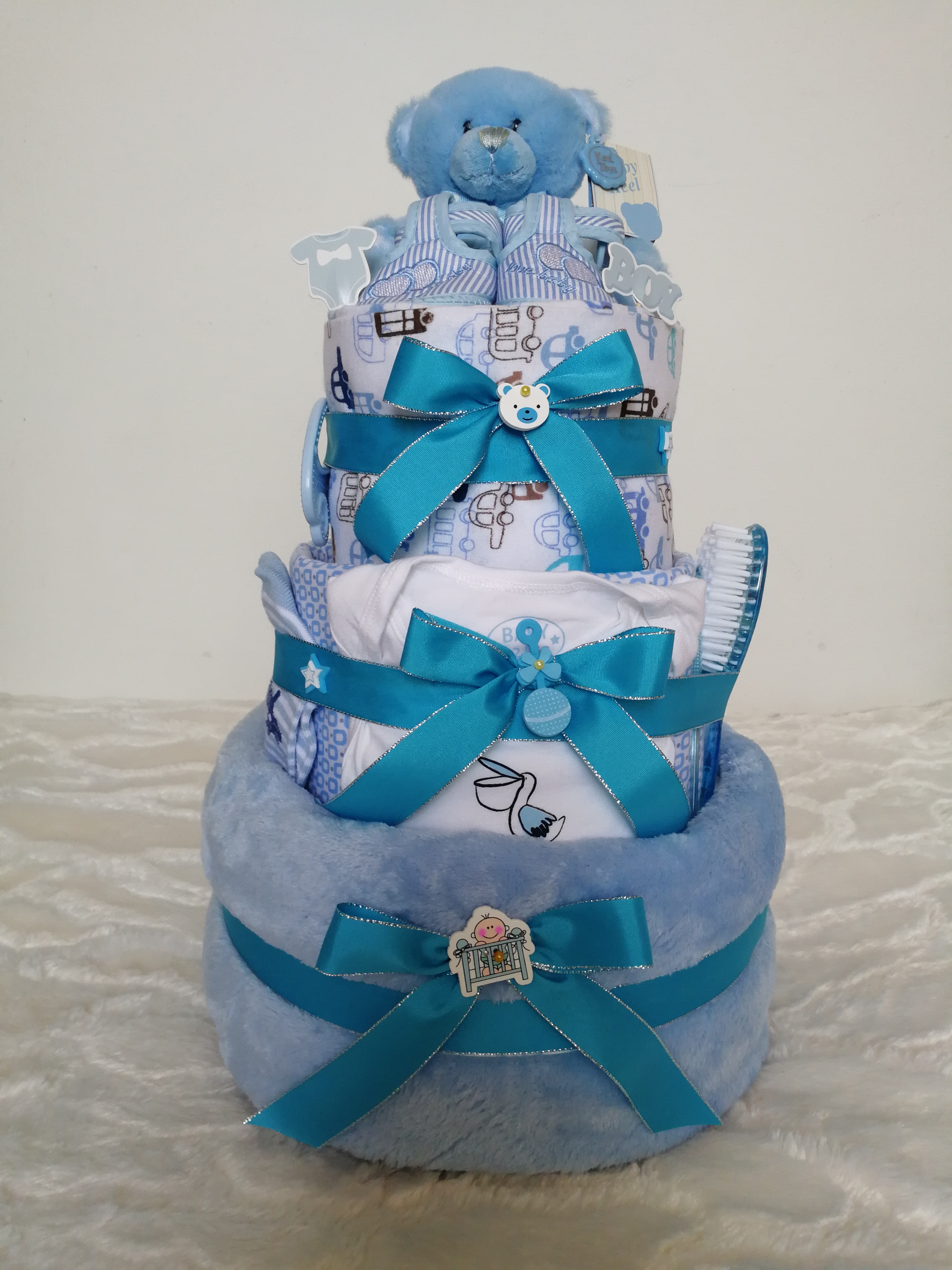 Třípatrový plenkový dort modrý 10