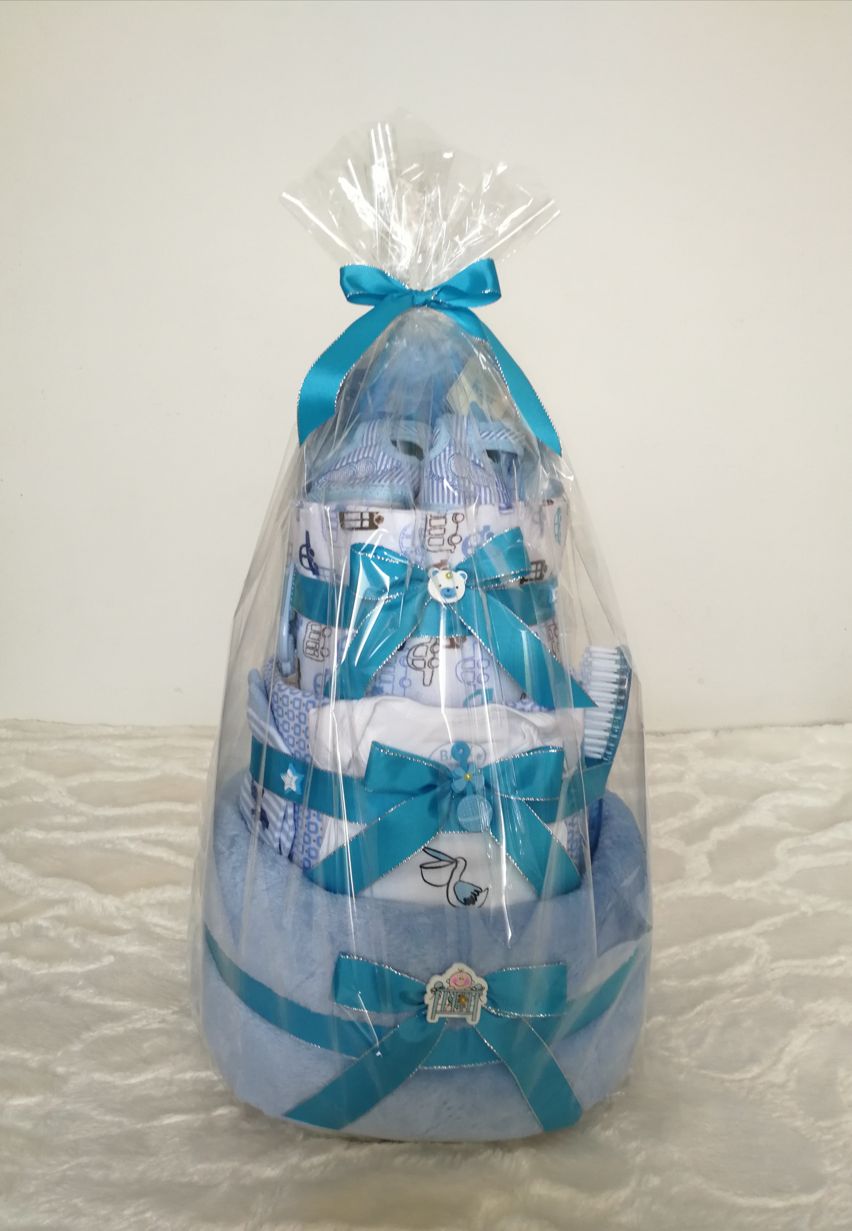 Třípatrový plenkový dort modrý 10