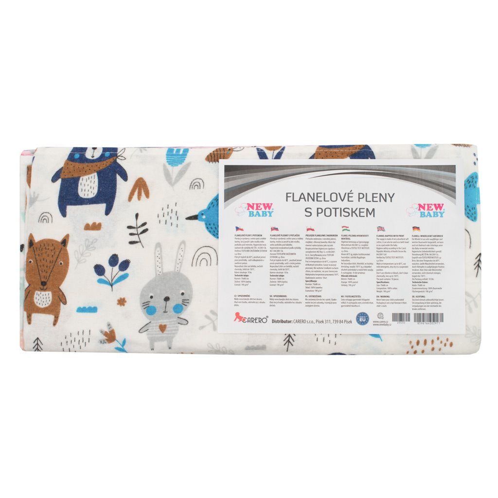 New Baby Flanelové pleny s potiskem Standard, 70 x 80 cm, sada 10 ks